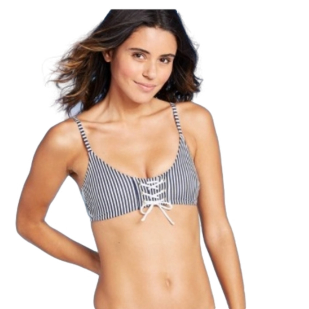 Xhilaration Blue Striped Bikini Top